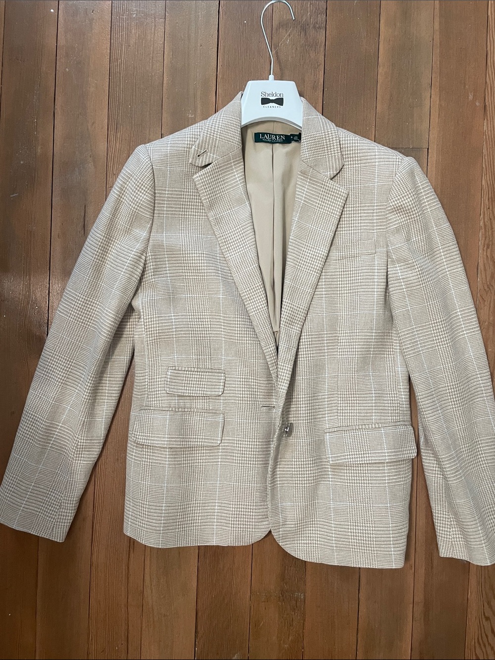 Ralph Lauren linen blend tan plaid blazer 6